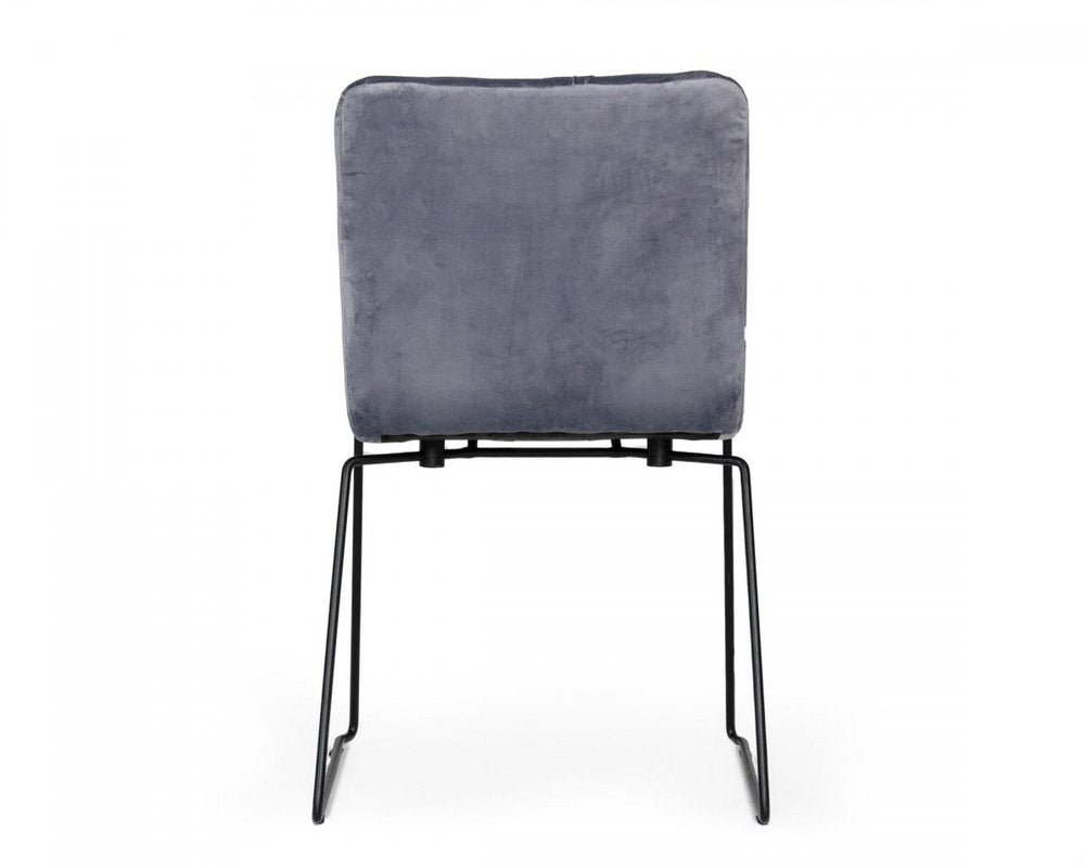 Set of Two Gray Velvet Dining Chairs