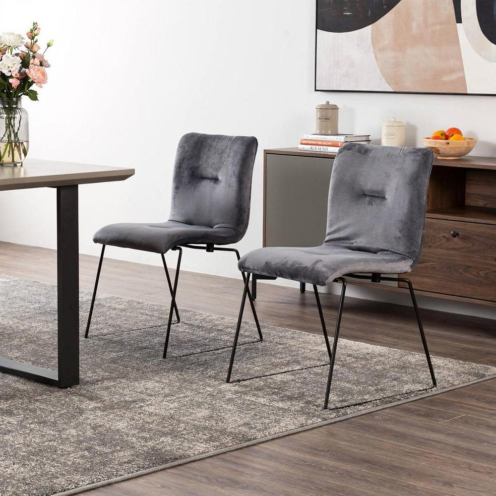 Set of Two Gray Velvet Dining Chairs