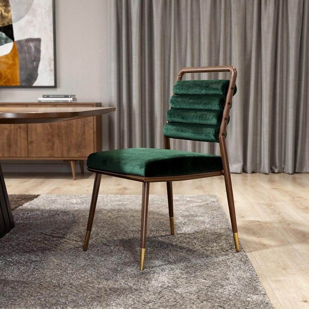 Contempo Dark Green and Walnut Velvet Dining Chair