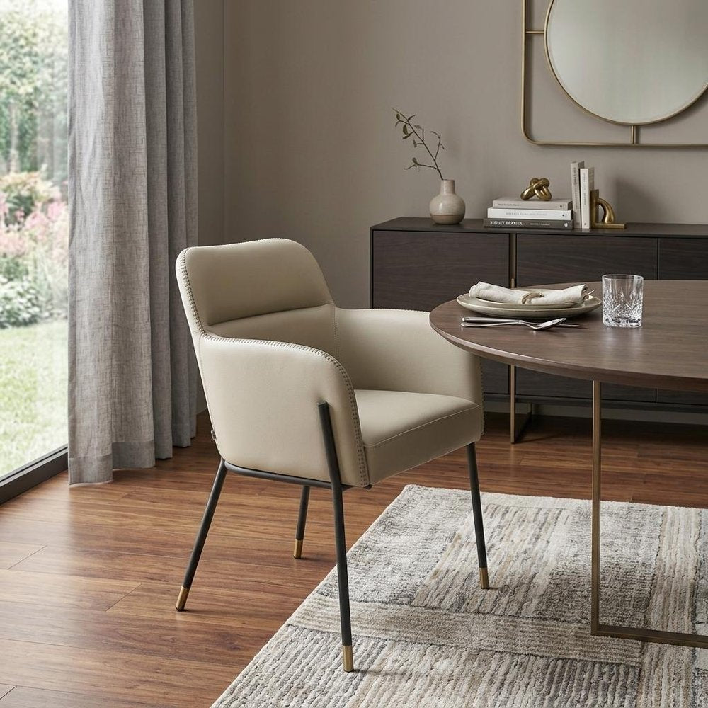 Gray and Black Upholstered Faux Leather Slat Back Dining Arm Chair