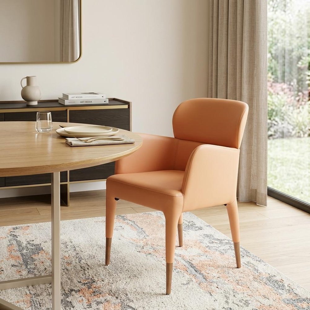 Peach Upholstered Fabric Dining Arm Chair