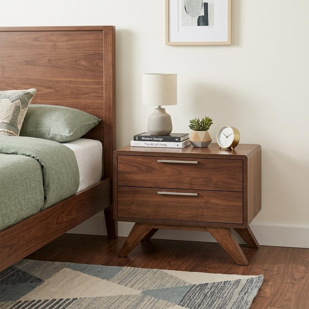 18" Wood and Solid Wood Two Drawer Nightstand