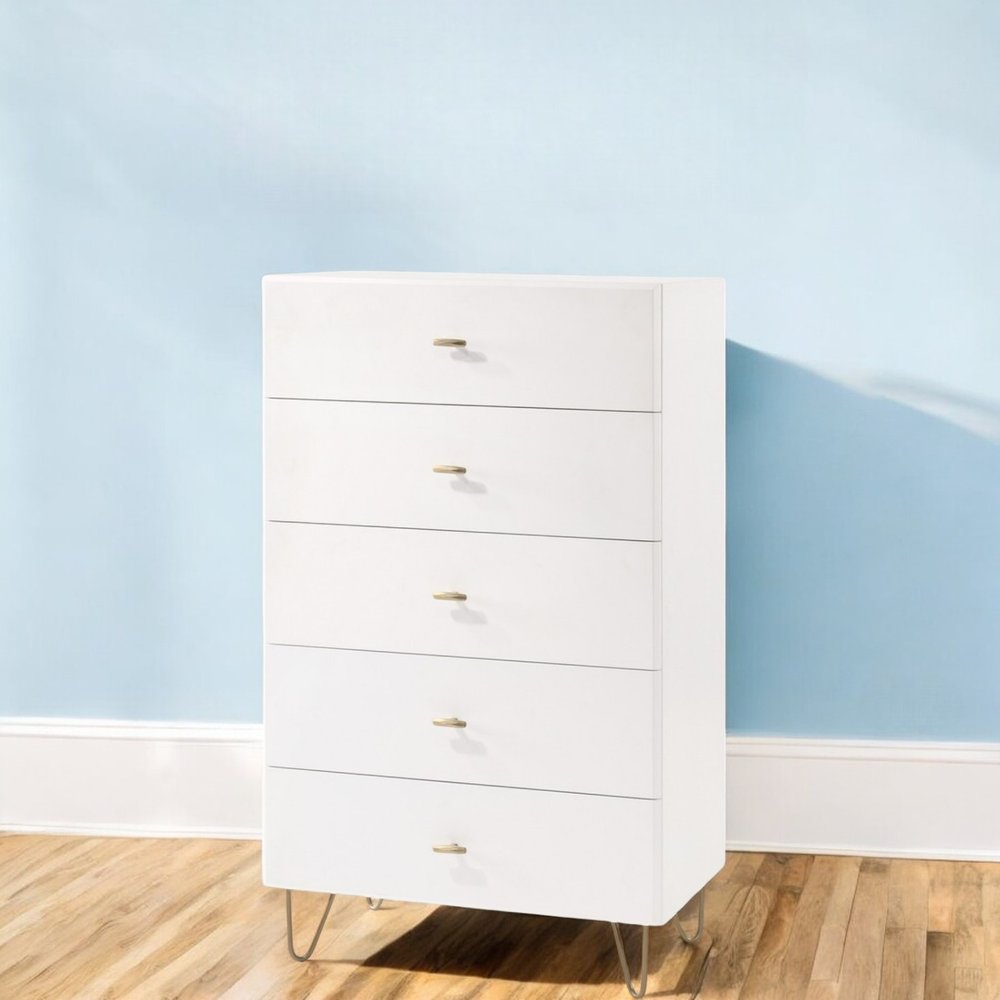 30" White Wood Five Drawer Dresser