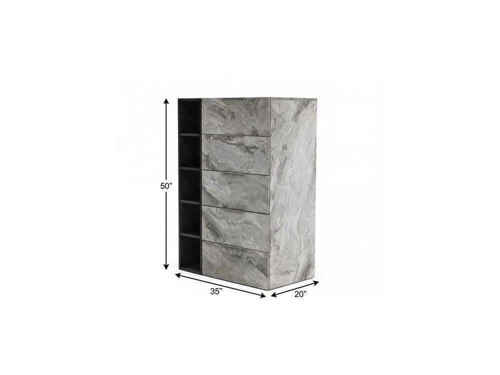 35" Grey Manufactured Wood Five Drawer Chest