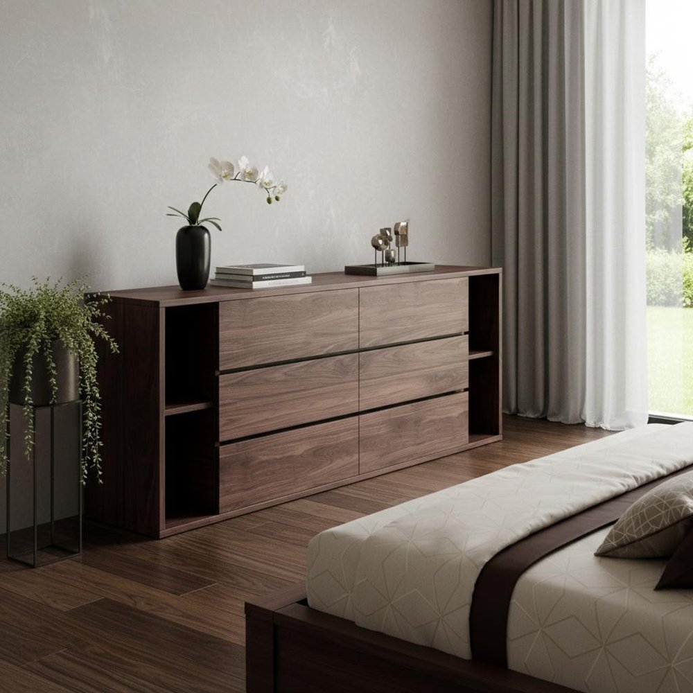 63" Brown Solid Wood Six Drawer Double Dresser
