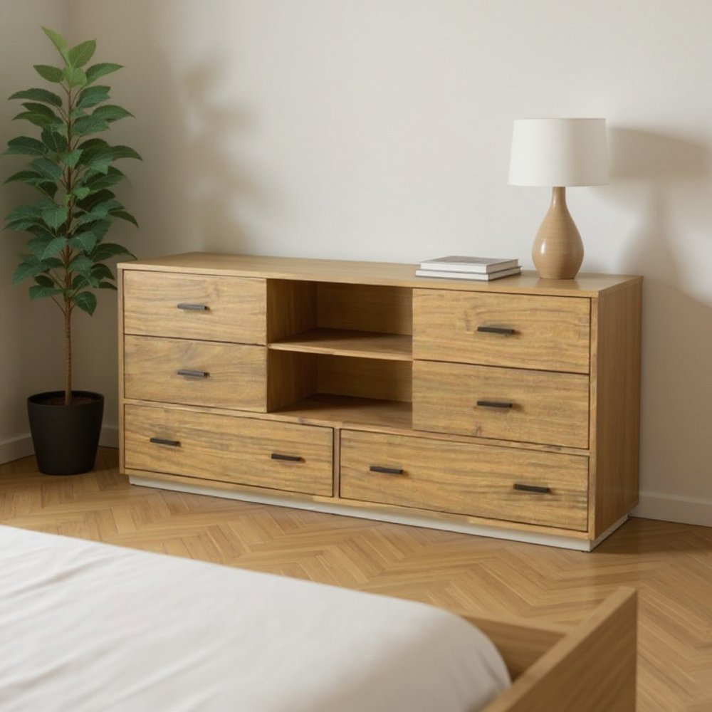 63" Walnut Six Drawer Combo Dresser