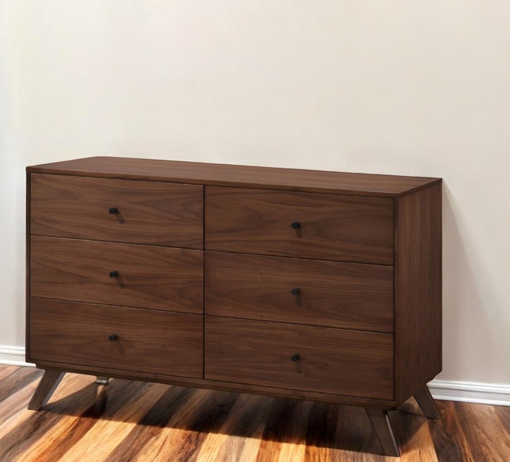 51" Brown Solid Wood Six Drawer Double Dresser