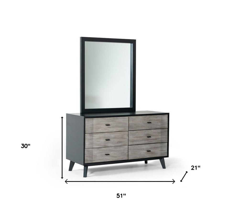 51" Gray And Black Solid Wood Six Drawer Double Dresser