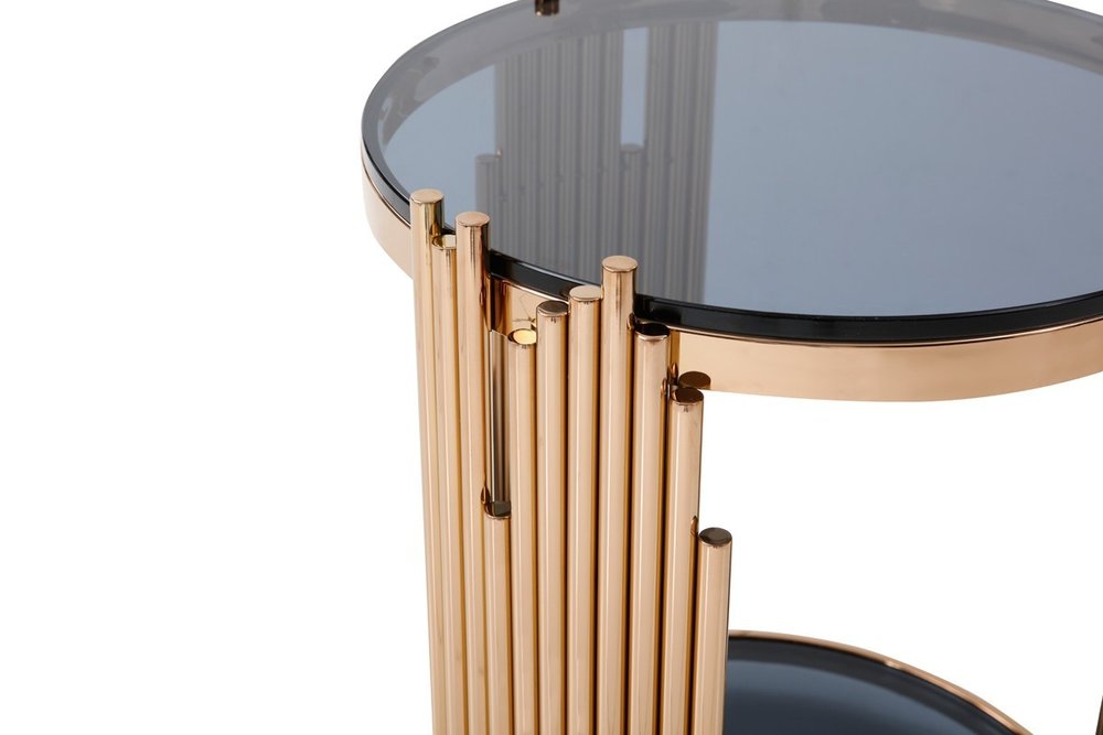 20" Rosegold And Black Glass And Stainless Steel Round End Table With Shelf
