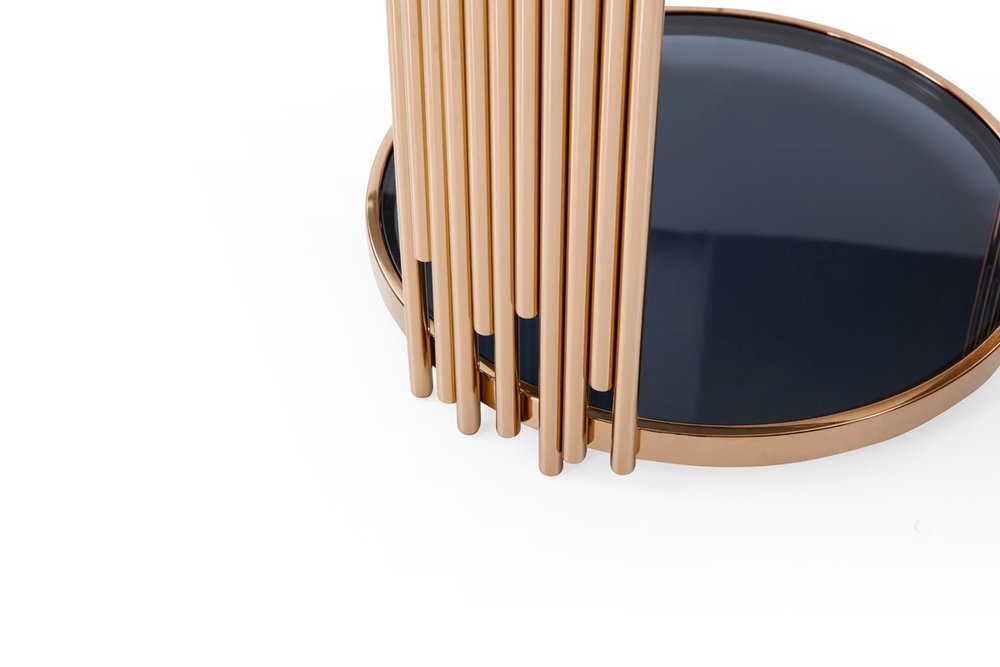 20" Rosegold And Black Glass And Stainless Steel Round End Table With Shelf