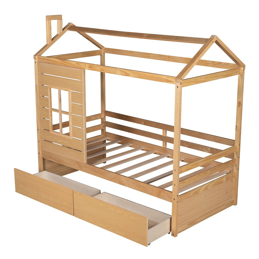Natural Wood Twin Four Poster Bed Frame