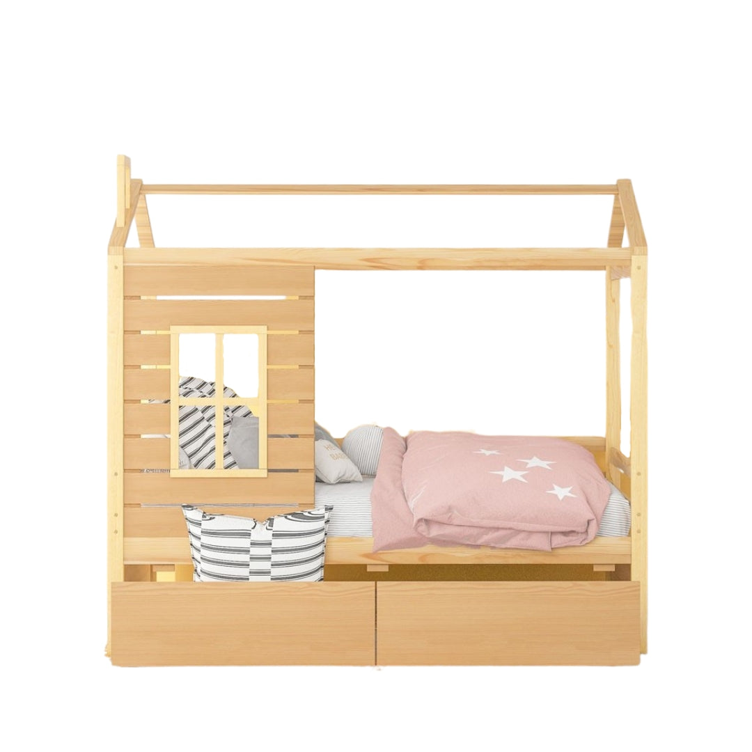 Natural Wood Twin Four Poster Bed Frame