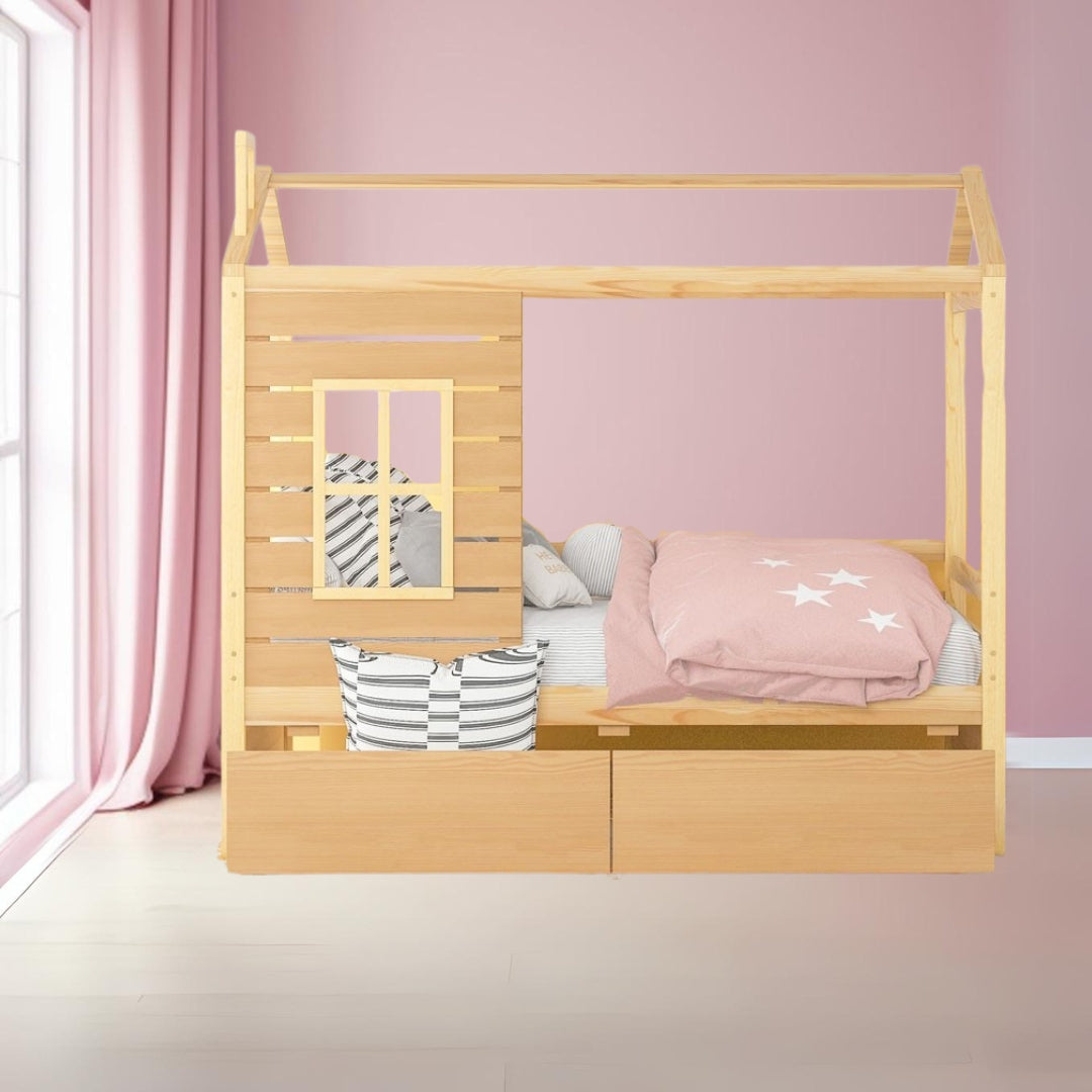 Natural Wood Twin Four Poster Bed Frame