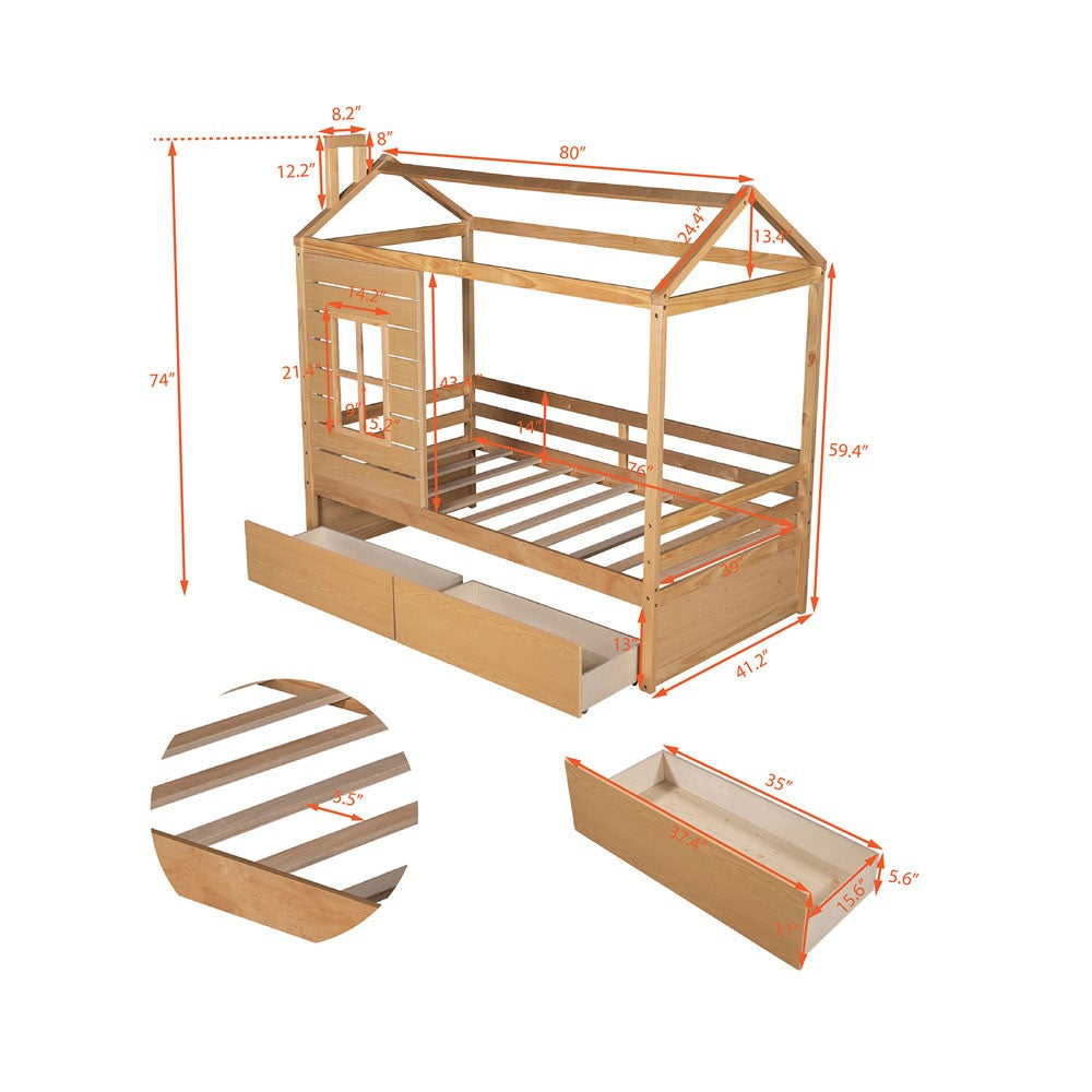 Natural Wood Twin Four Poster Bed Frame