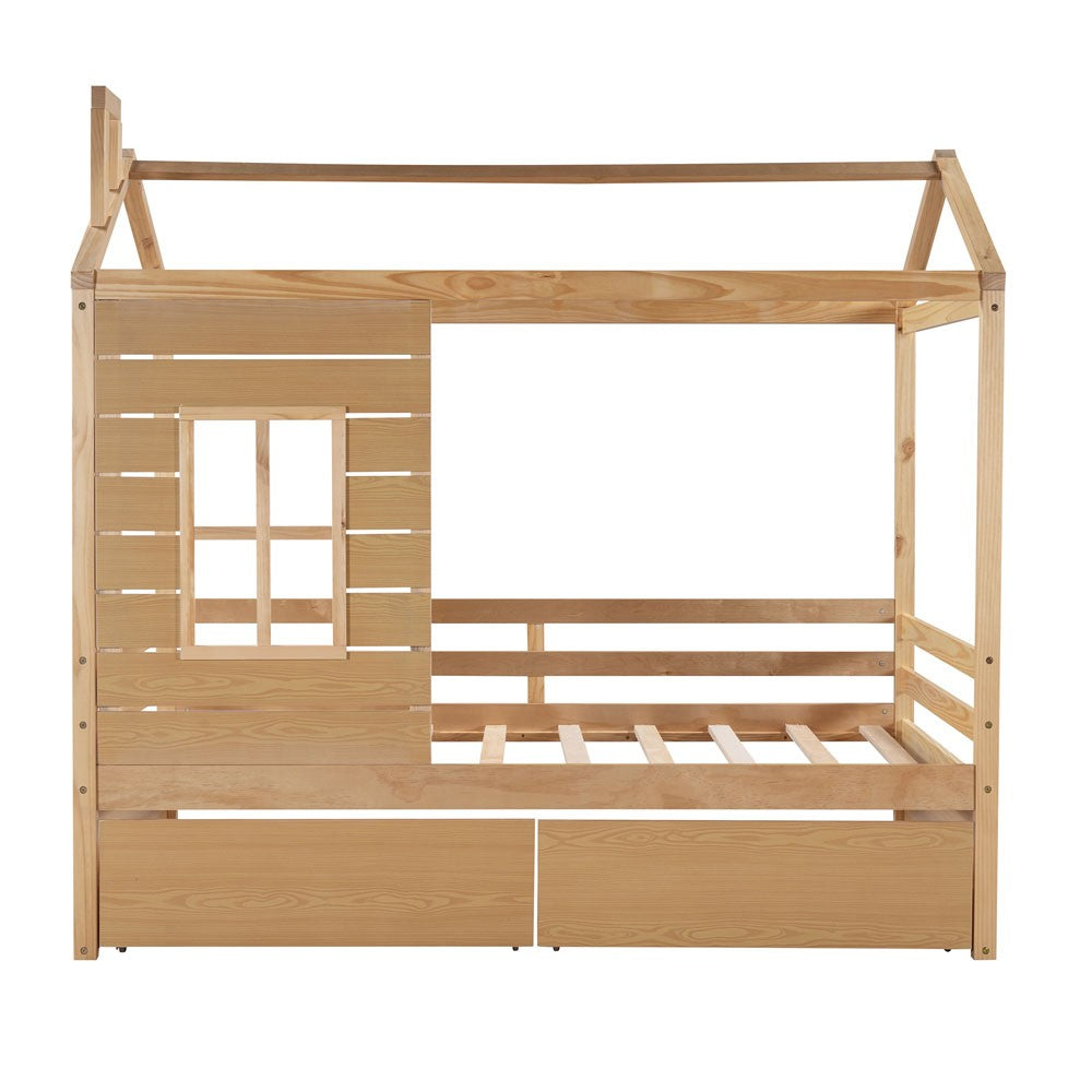 Natural Wood Twin Four Poster Bed Frame