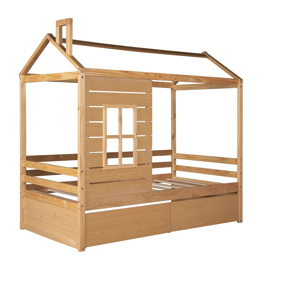 Natural Wood Twin Four Poster Bed Frame
