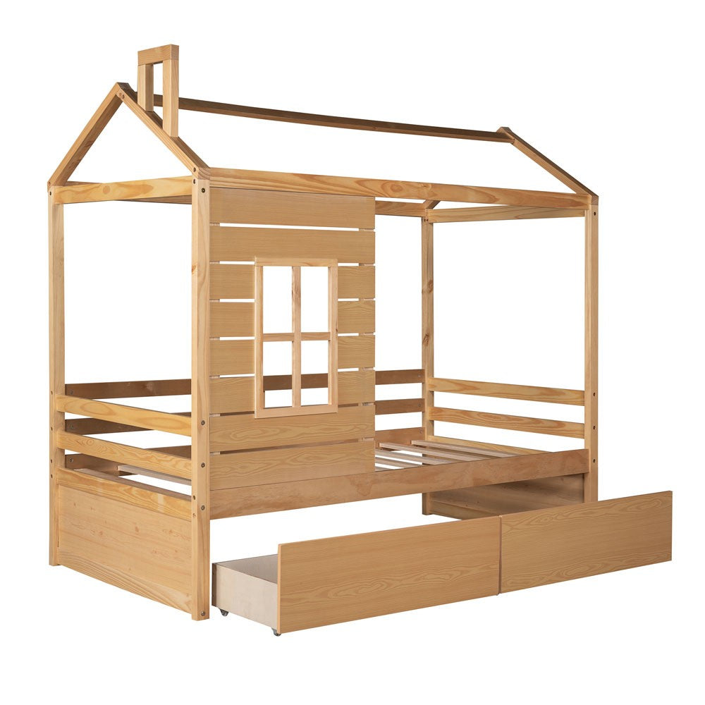 Natural Wood Twin Four Poster Bed Frame
