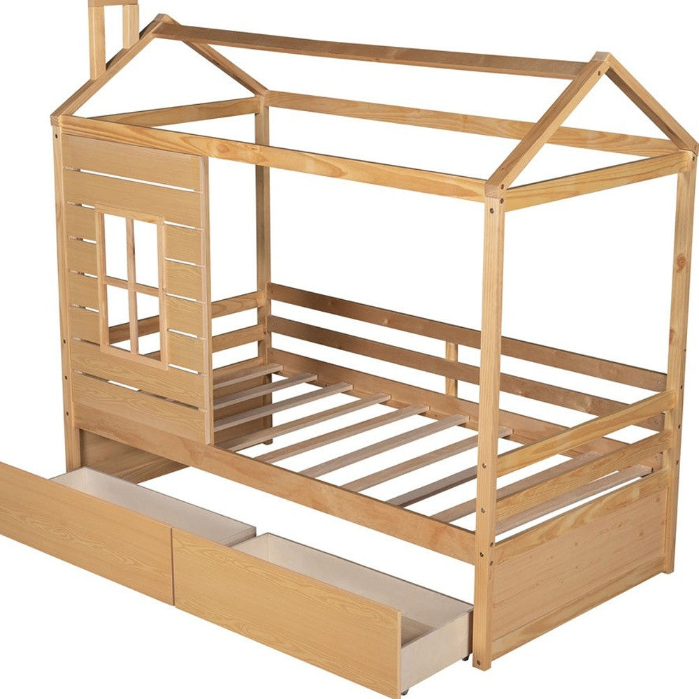 Natural Wood Twin Four Poster Bed Frame