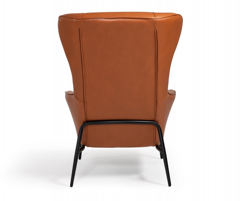 26" Orange And Black Faux Leather Wingback Chair