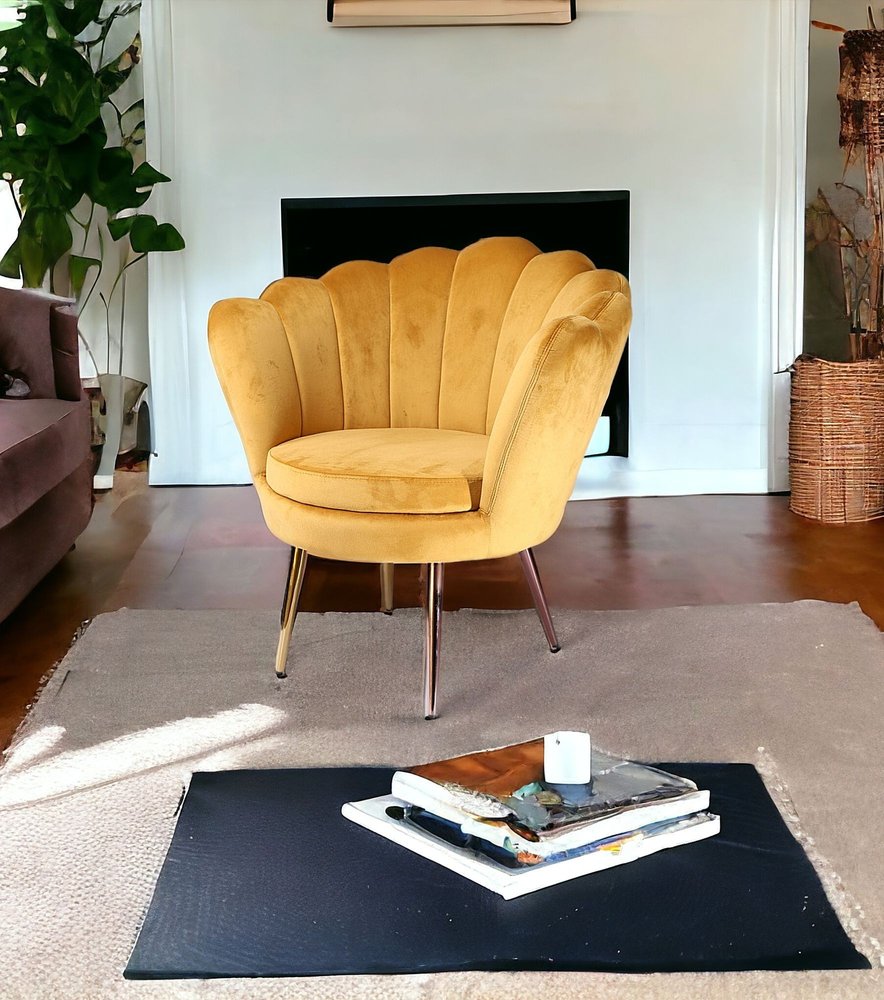 32" Gold Velvet Tufted Barrel Chair