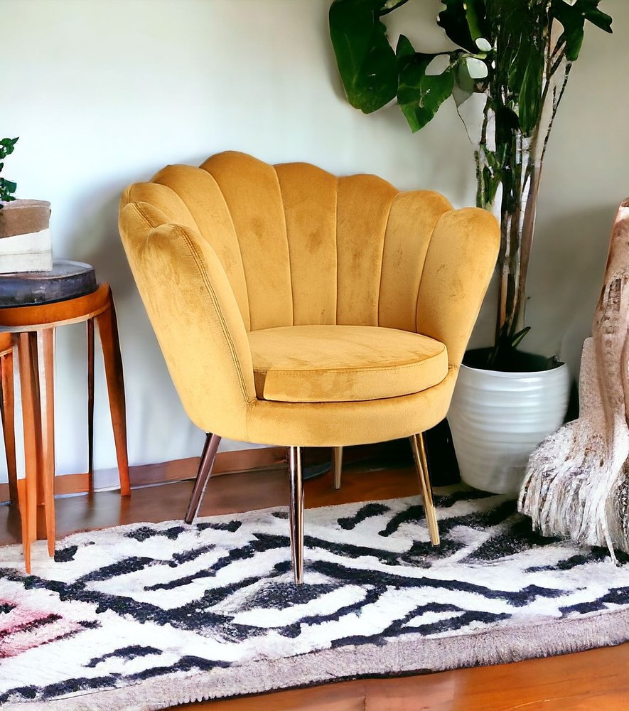 32" Gold Velvet Tufted Barrel Chair