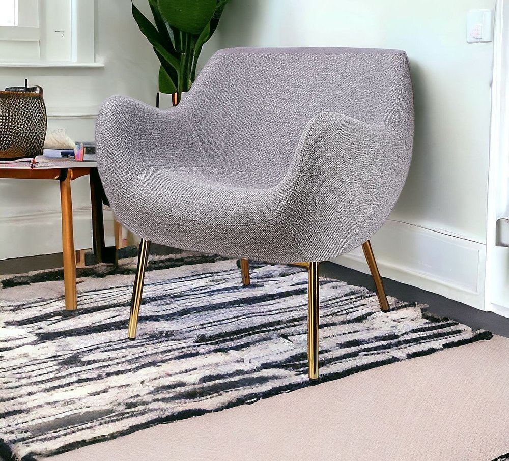27" Gray And Gold Upholstered Wingback Chair