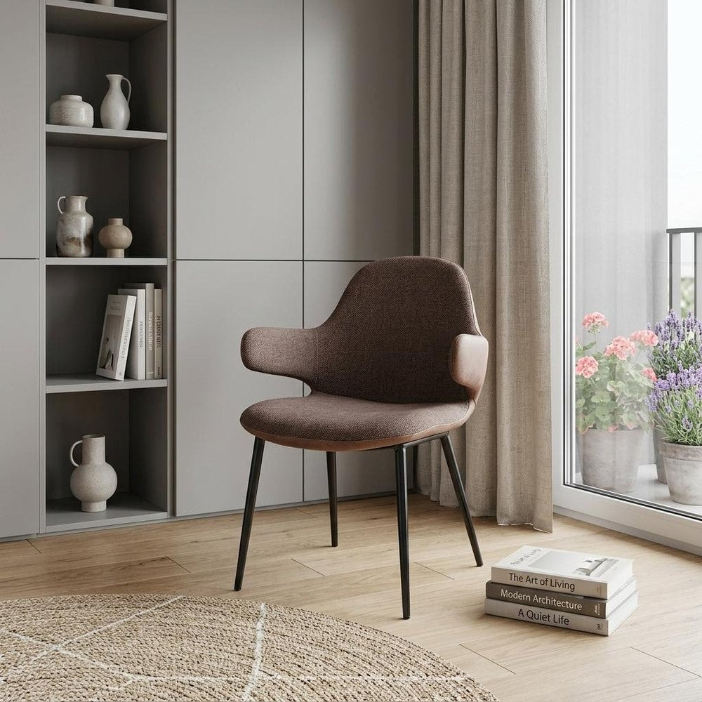 23" Brown And Black Upholstered Arm Chair