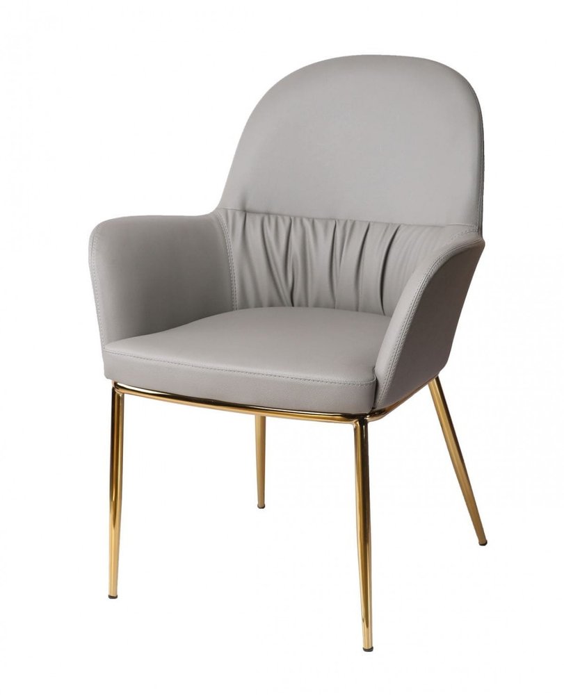 26" Gray And Gold Faux Leather Arm Chair