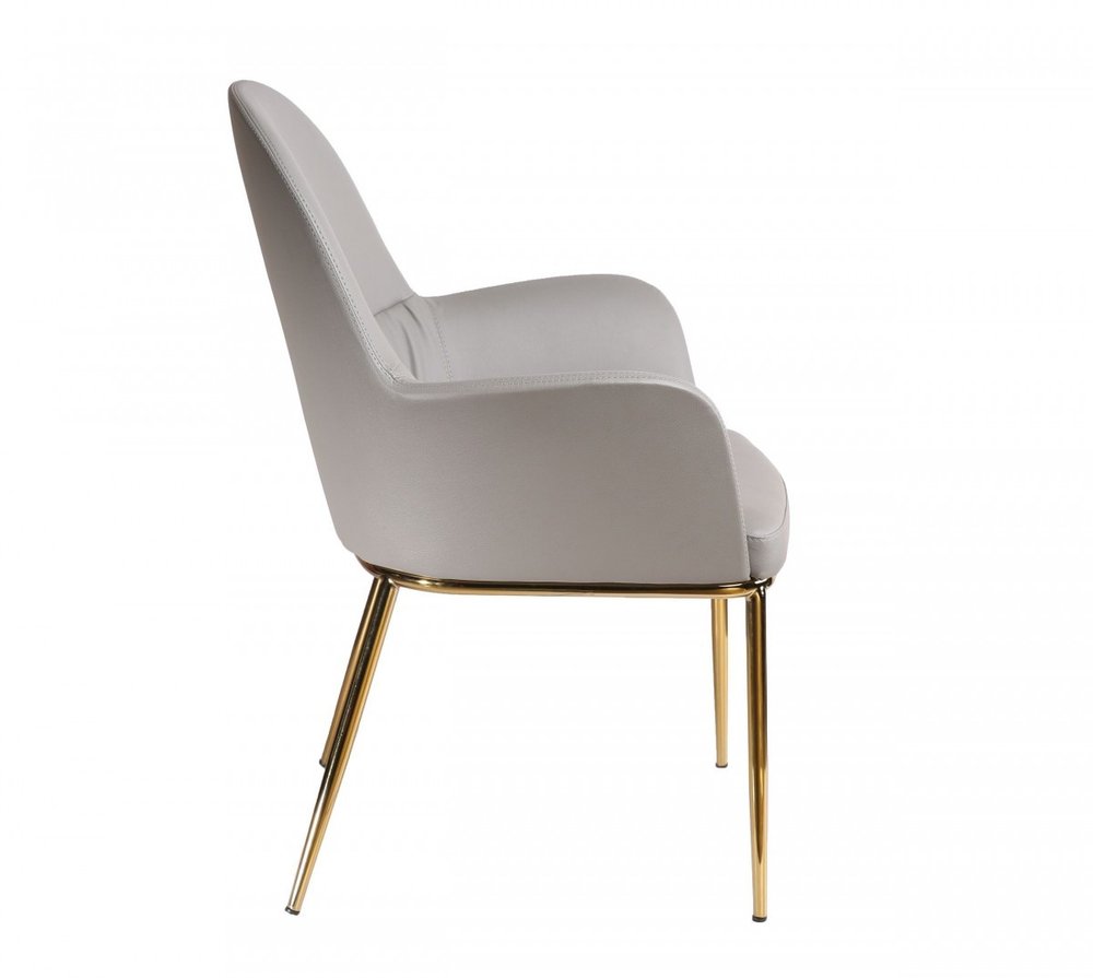 26" Gray And Gold Faux Leather Arm Chair