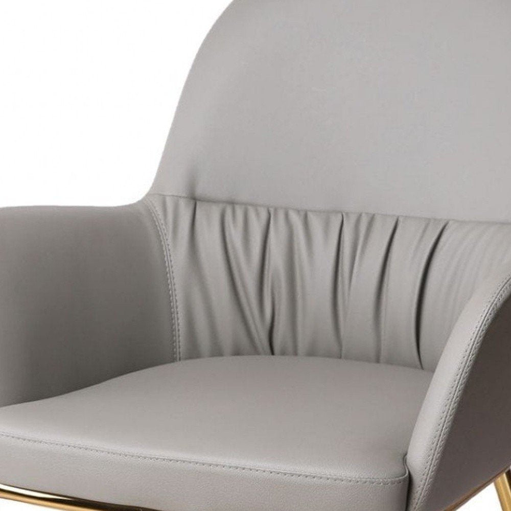 26" Gray And Gold Faux Leather Arm Chair