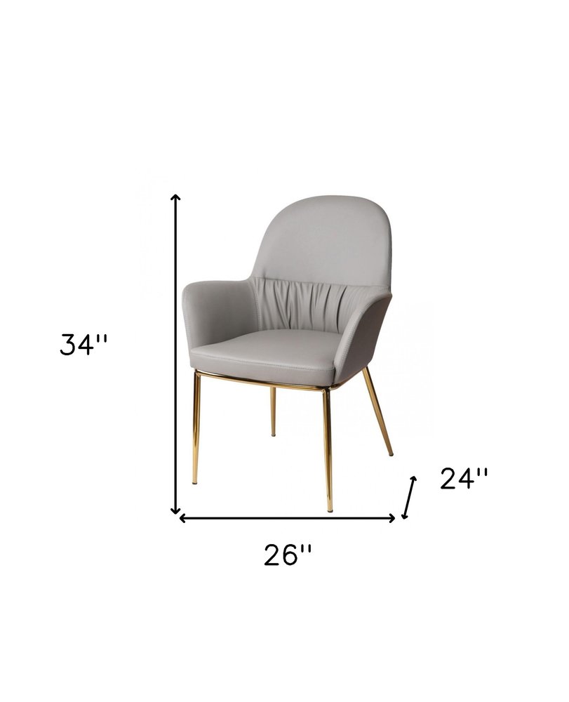 26" Gray And Gold Faux Leather Arm Chair