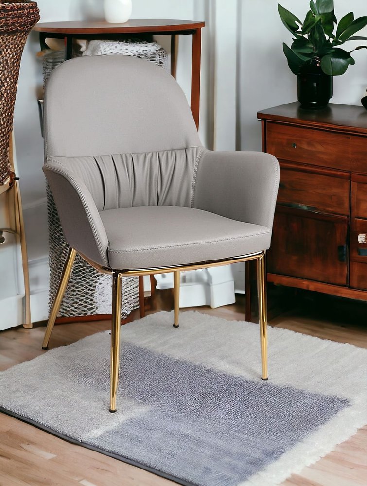 26" Gray And Gold Faux Leather Arm Chair