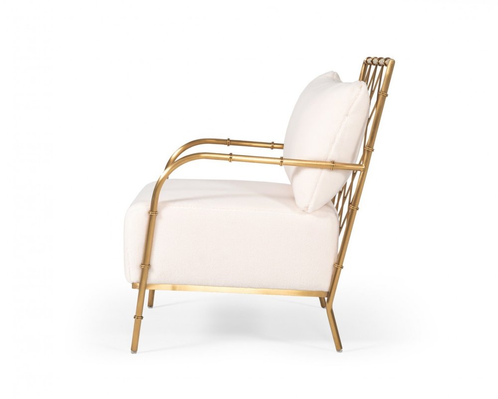 25" White And Gold Velvet Arm Chair