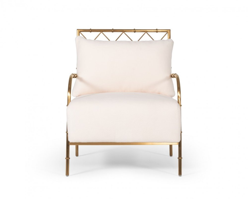 25" White And Gold Velvet Arm Chair