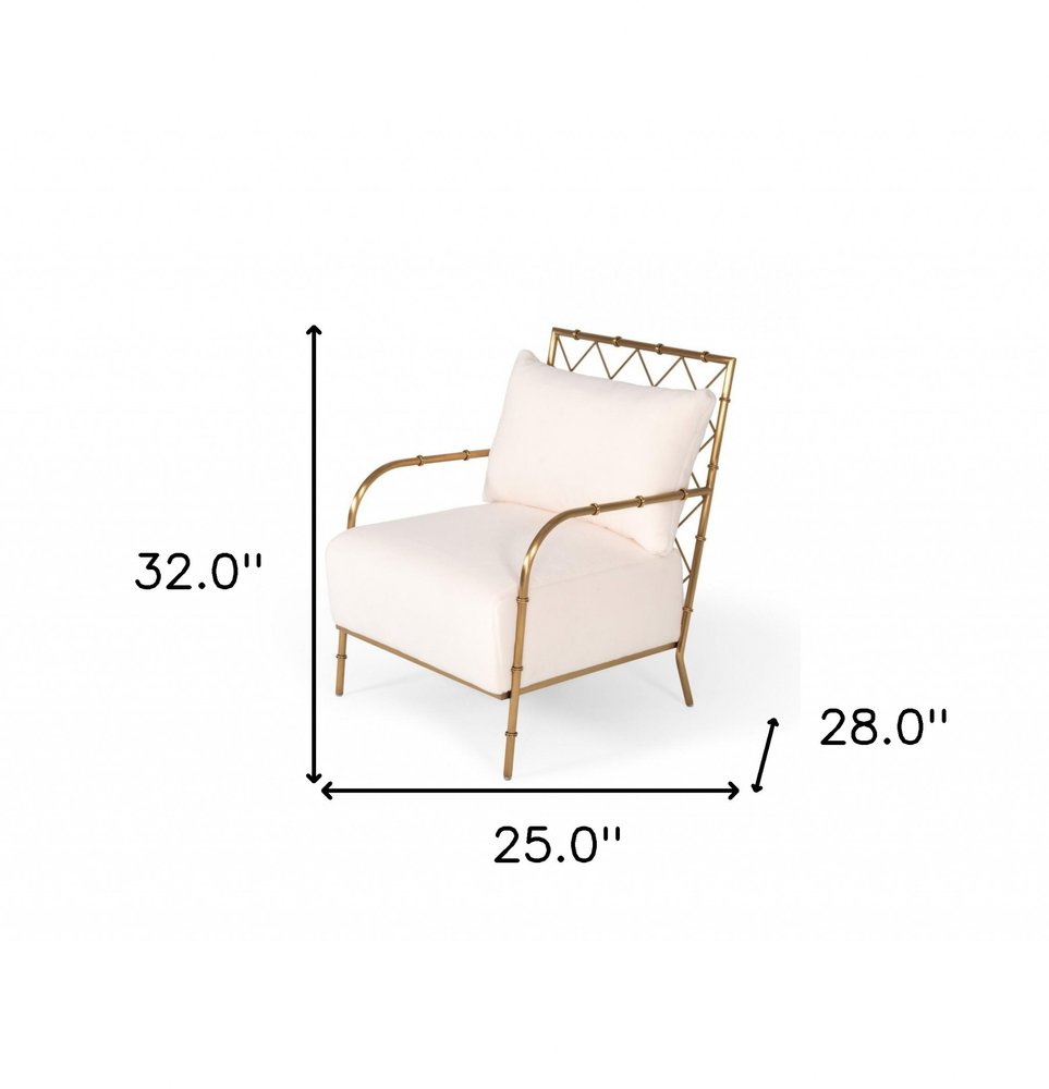 25" White And Gold Velvet Arm Chair