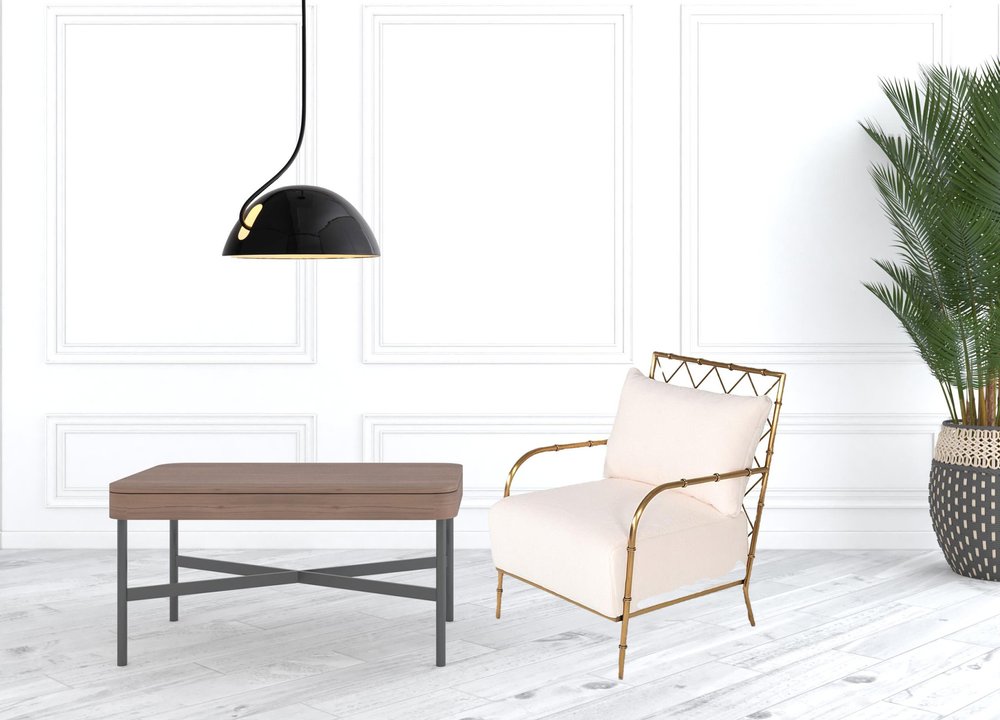 25" White And Gold Velvet Arm Chair