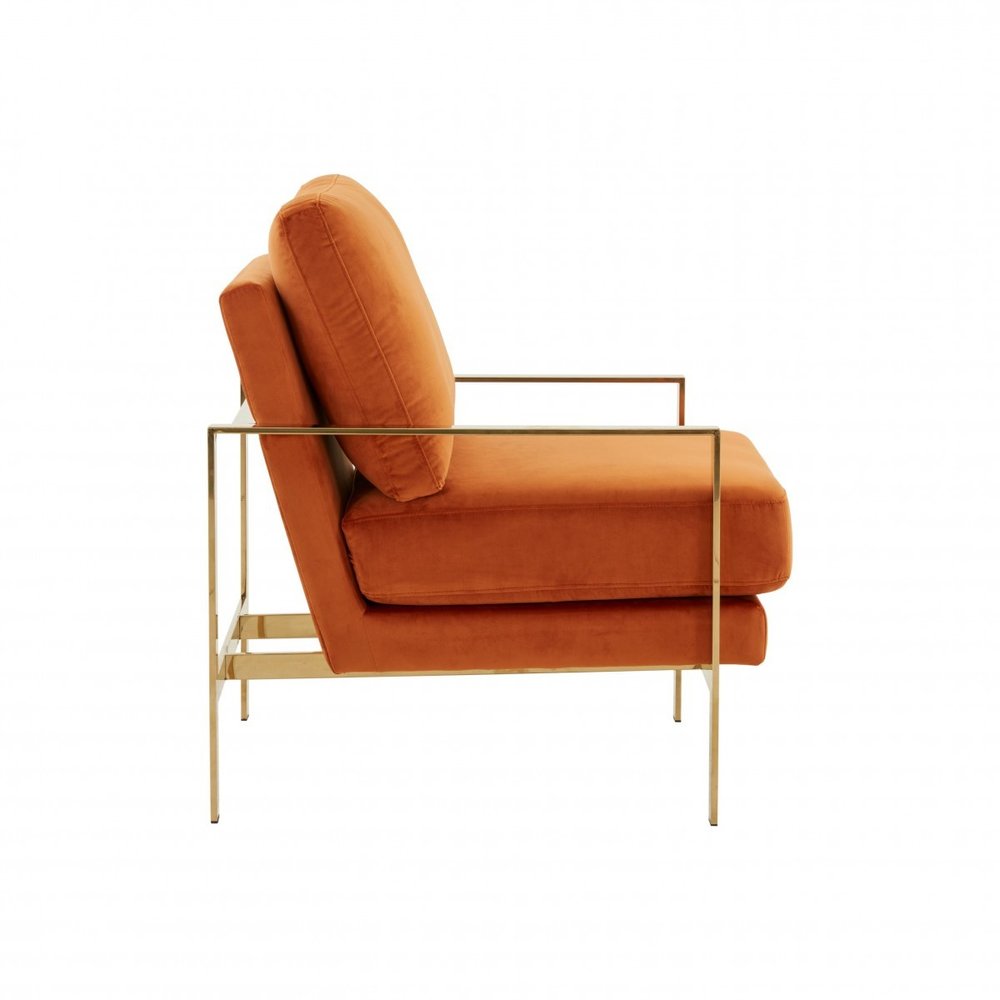 28" Orange And Gold Velvet Arm Chair
