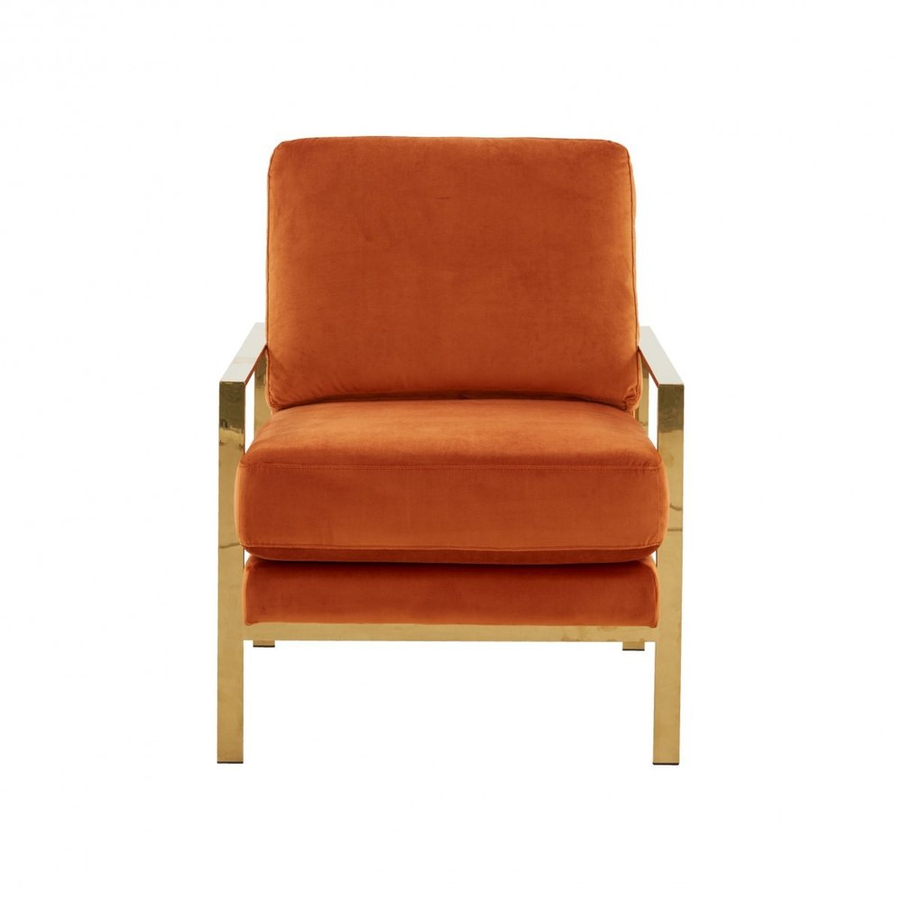 28" Orange And Gold Velvet Arm Chair