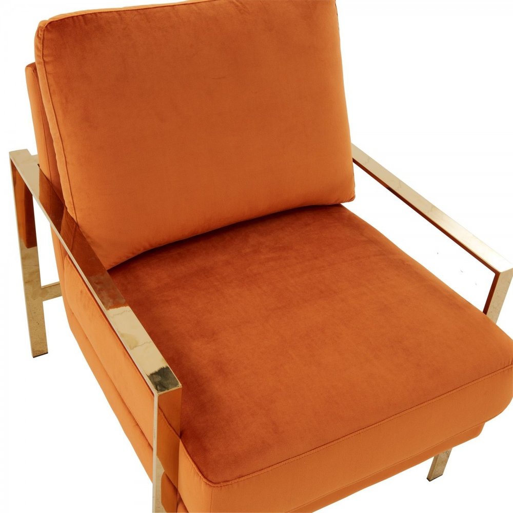 28" Orange And Gold Velvet Arm Chair