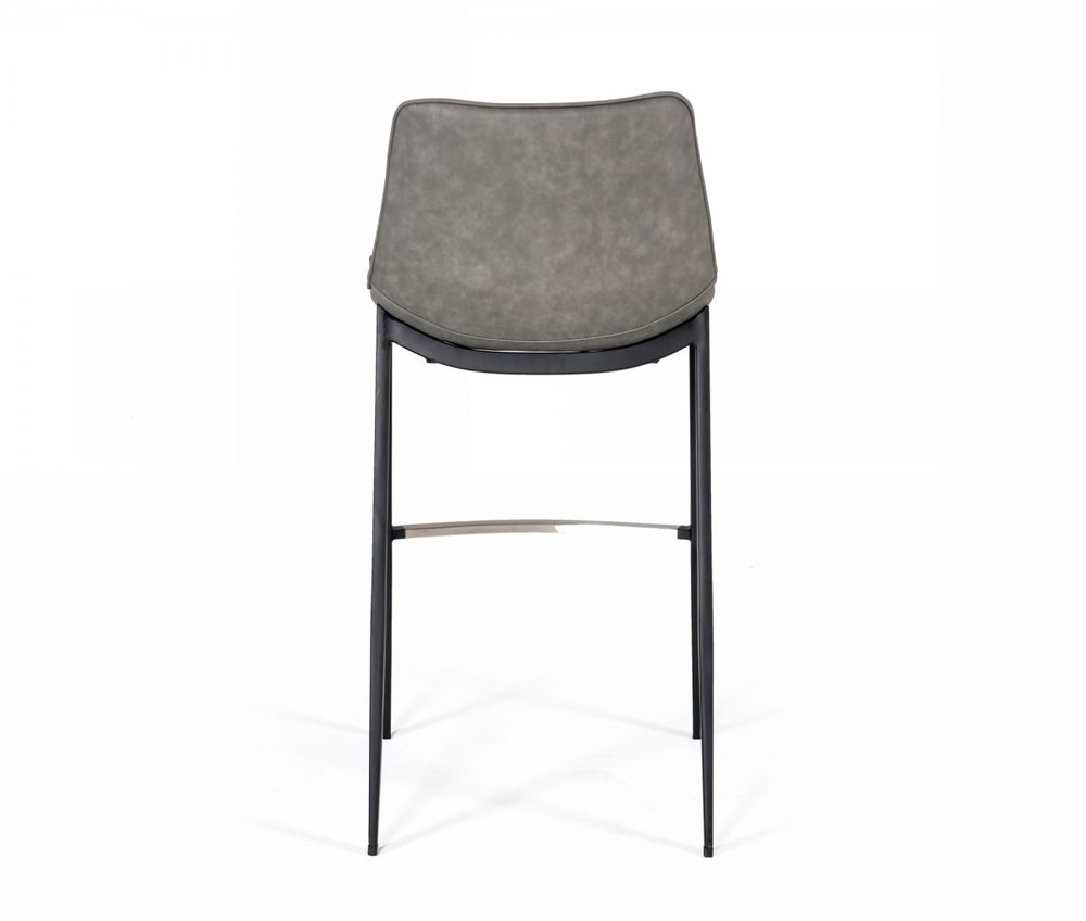 Set of Two 30" Gray And Black Faux Leather And Steel Bar Height Bar Chairs
