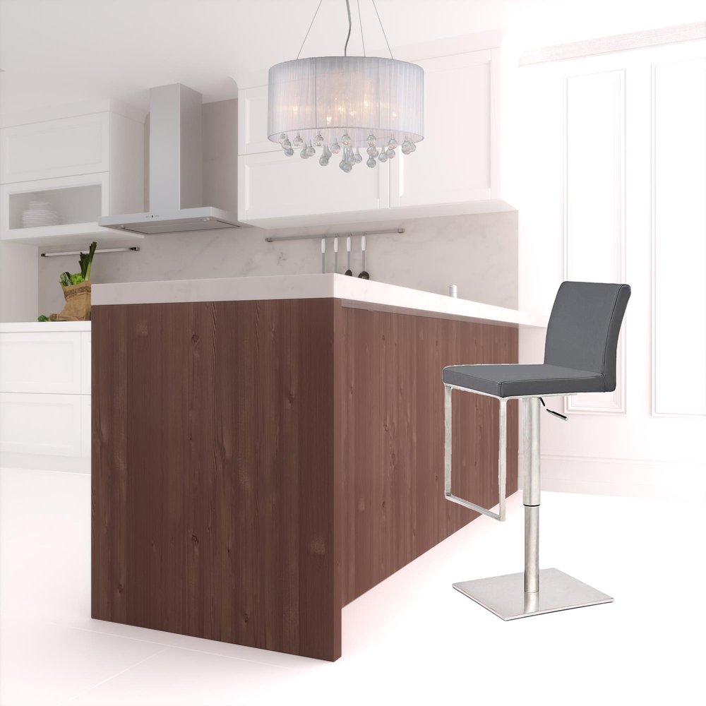 Gray And Silver Faux Leather And Faux Leather And Steel Low Back Adjustable Height Swivel Bar Chair