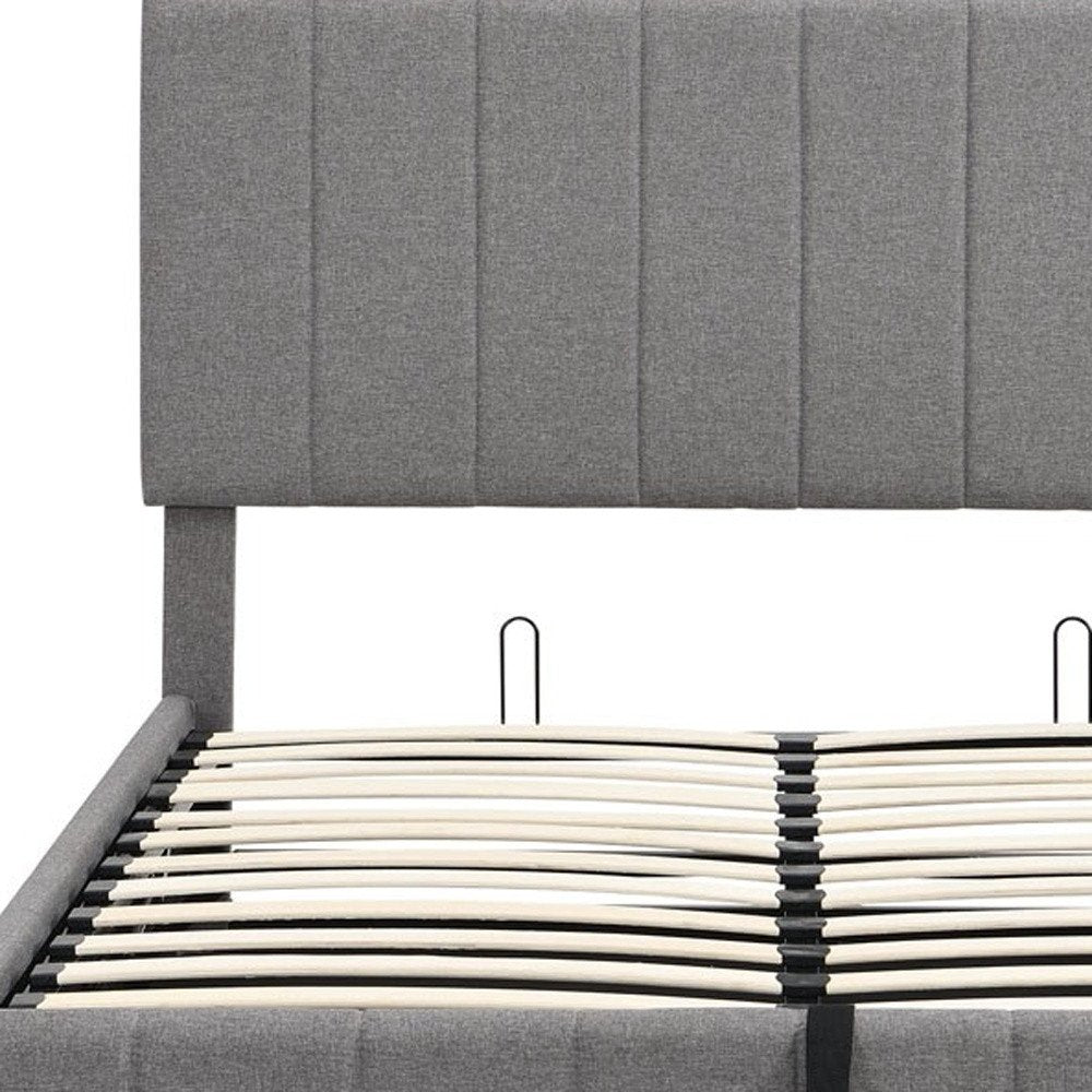 Gray Ribbed Texture Linen Blend Full Bed Frame