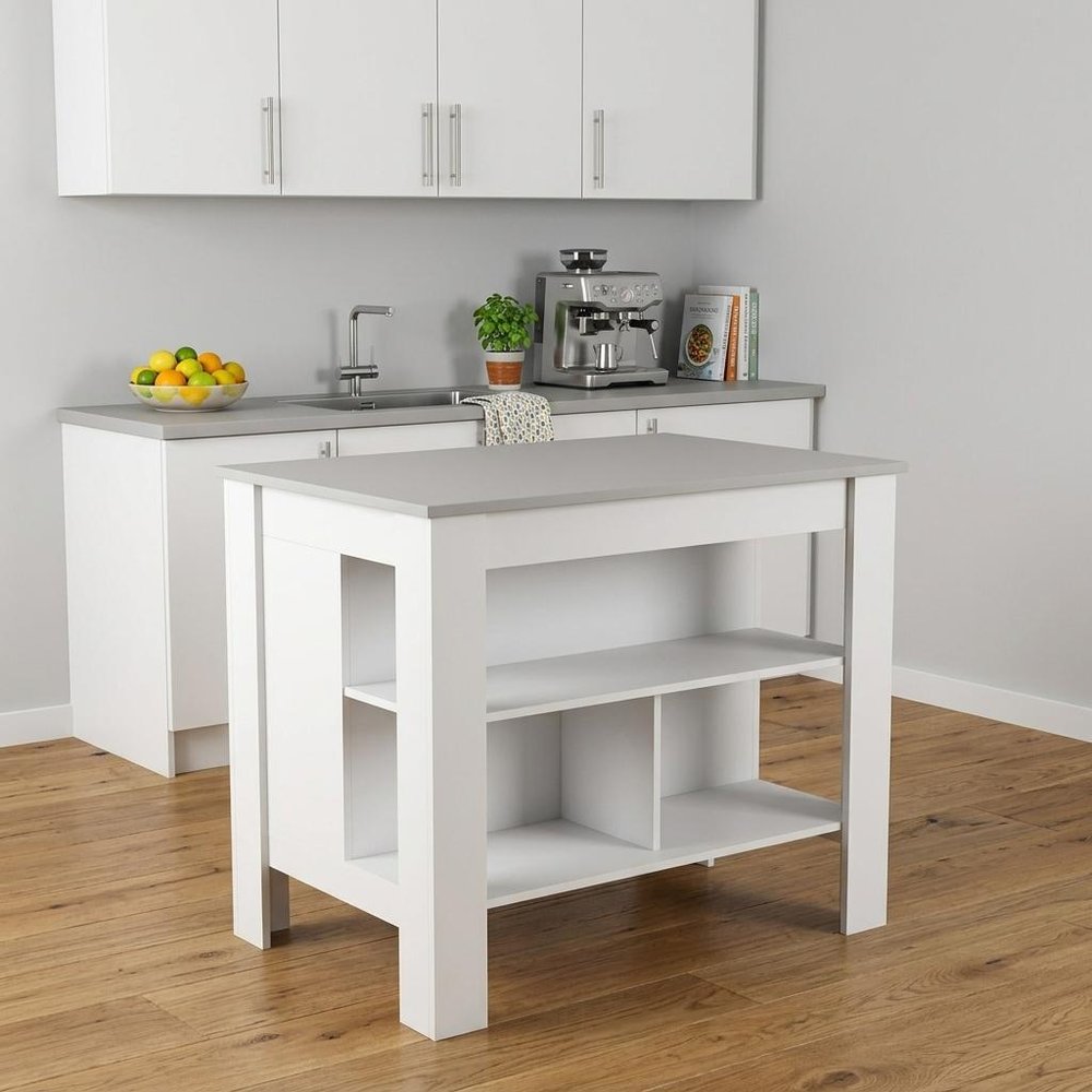 White and Gray 41" Kitchen Island With Storage