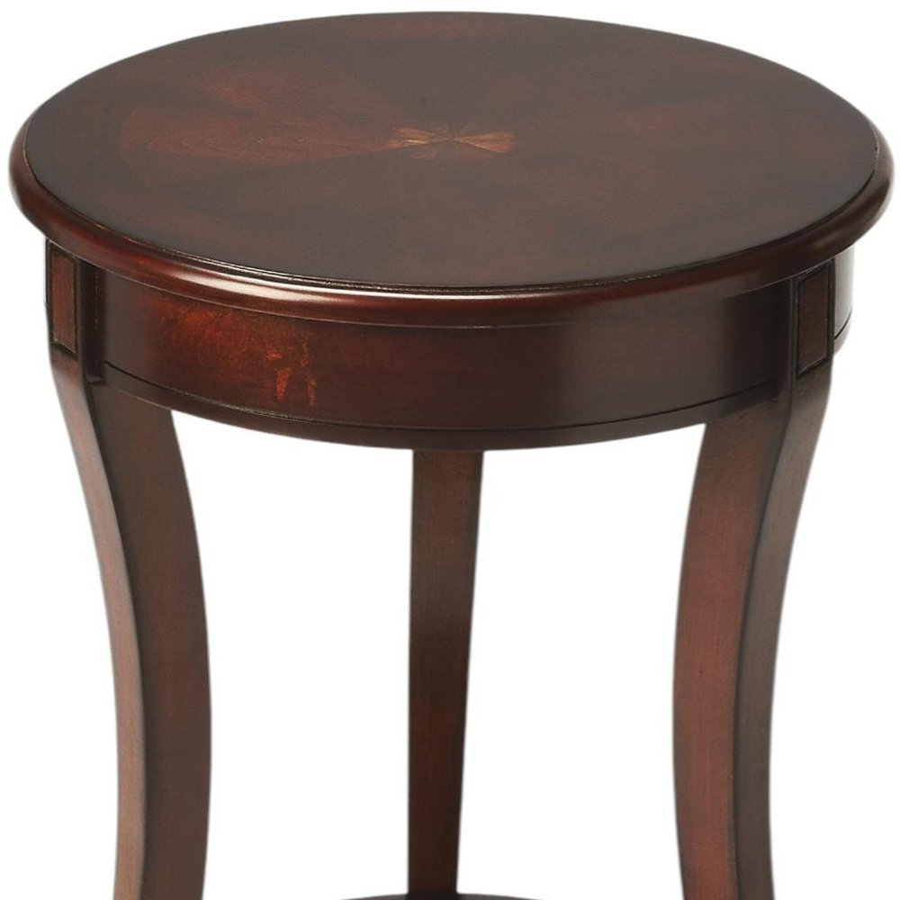 26" Dark Brown Wood And Wood Round End Table With Shelf
