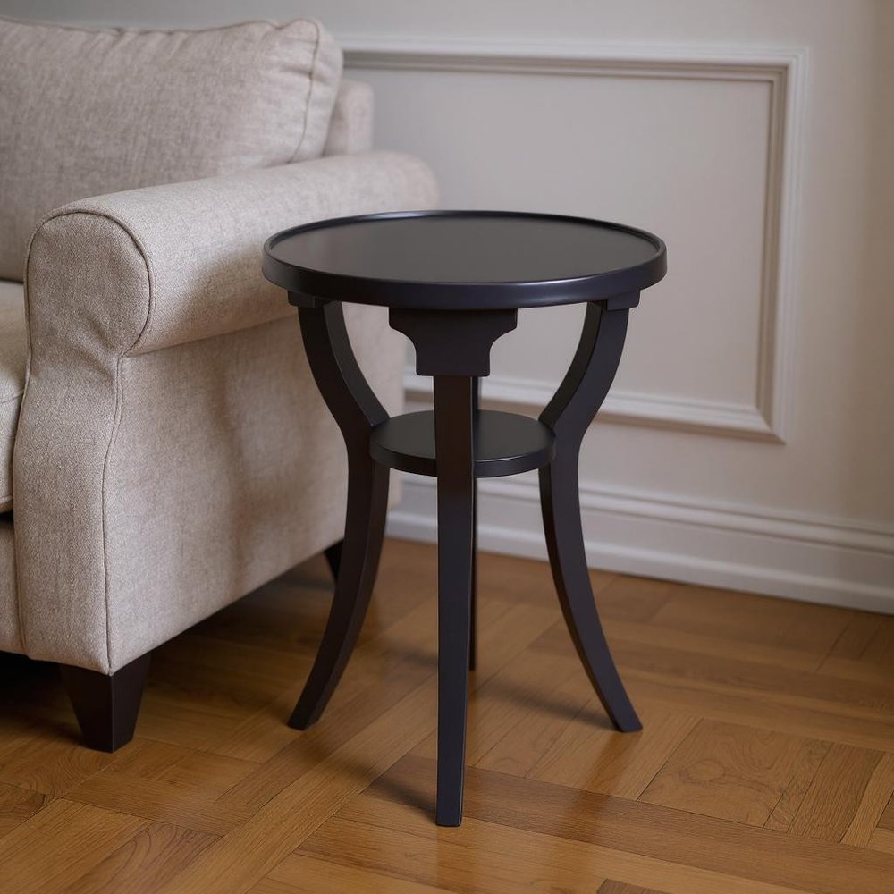 24" Blue Wood And Solid Wood Round End Table With Shelf