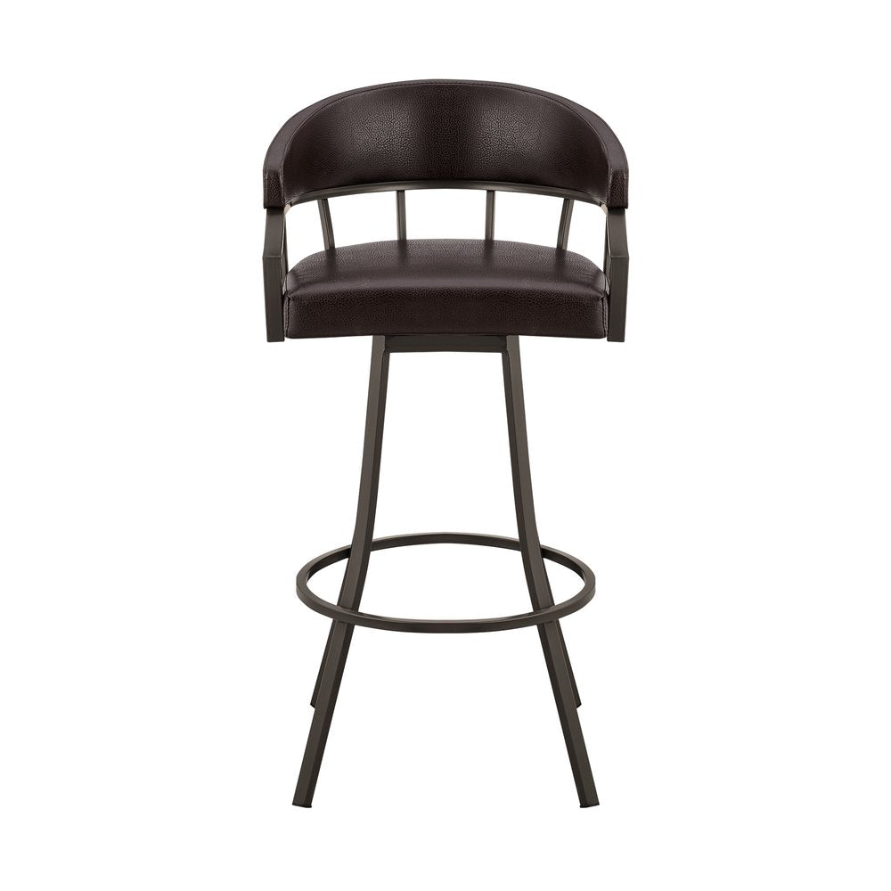 26" Brown Faux Leather And Iron Swivel Low Back Counter Height Bar Chair