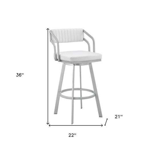 26" White And Silver Iron Swivel Low Back Counter Height Bar Chair
