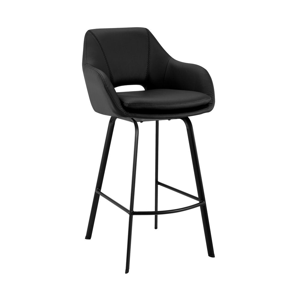 26" Black Fabric and Iron Low Back Counter Height Swivel Bar Chair