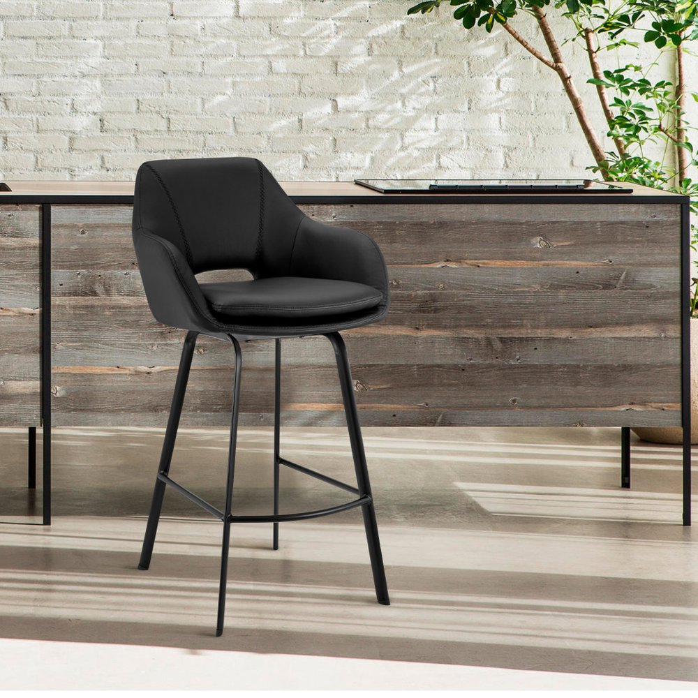 26" Black Fabric and Iron Low Back Counter Height Swivel Bar Chair