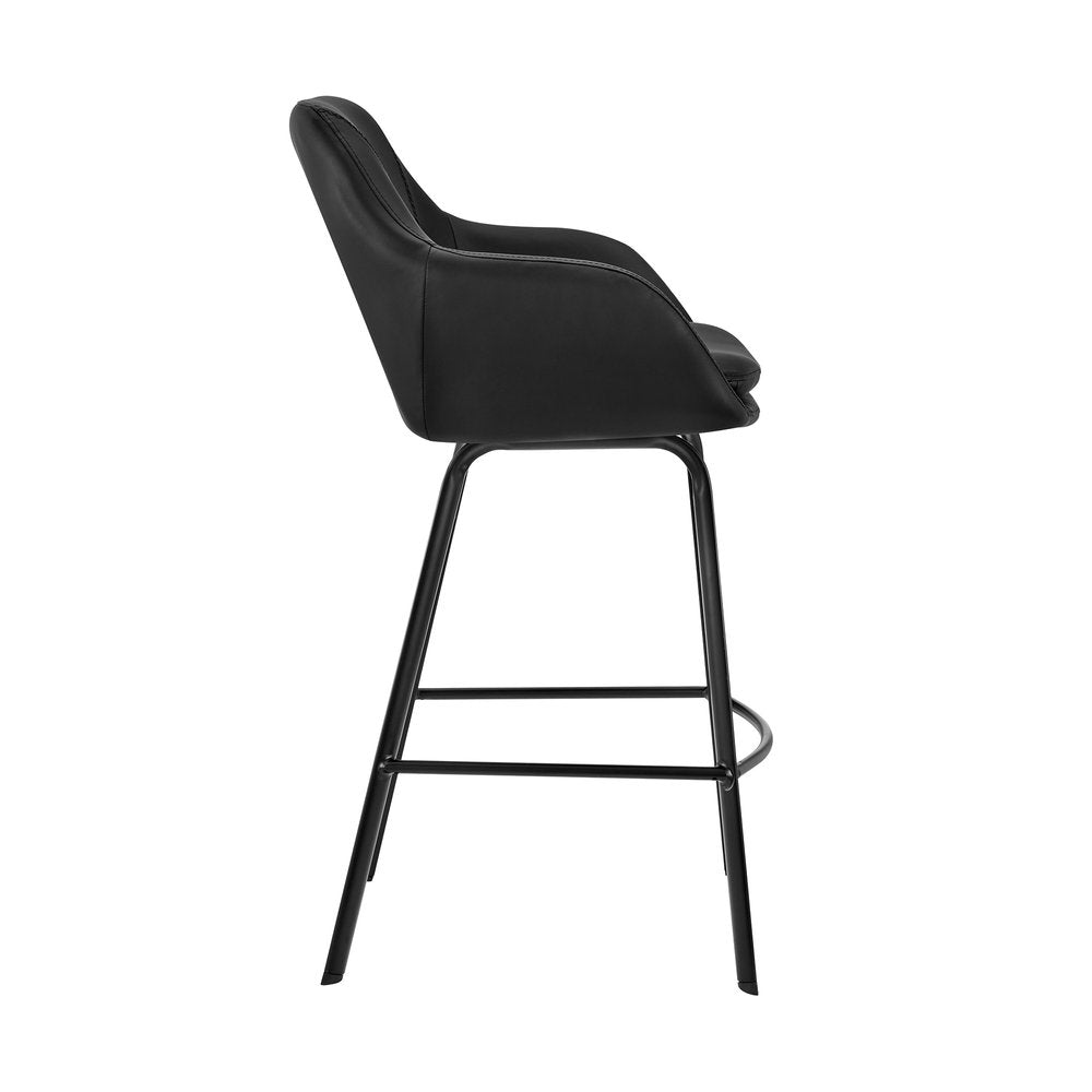 26" Black Fabric and Iron Low Back Counter Height Swivel Bar Chair
